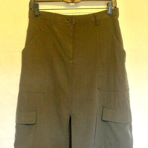 Nice! Max Studio~Cargo Midi Green 6 Pockets Front Slit 5 Belt Loops Skirt~Sz.M